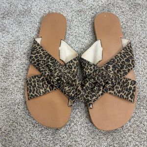A New Day Leopard Printed Bow Detail Slide On Flip Flops Size 8.5